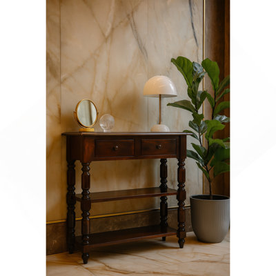 Table d'appoint en cerisier à pieds tournés, 2 tiroirs, 2 fentes ouvertes
