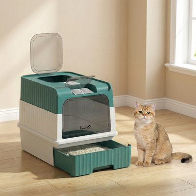 Plastic Enclosed Litter Box with Top Entry Door