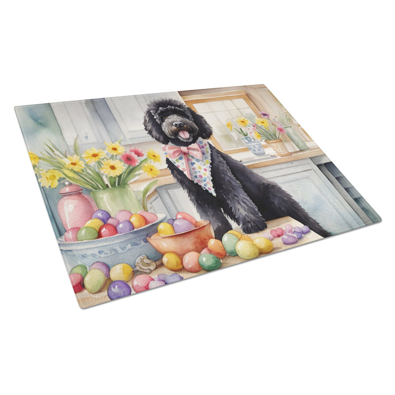 Decorating Easter Portuguese Water Dog Glass Cutting Board