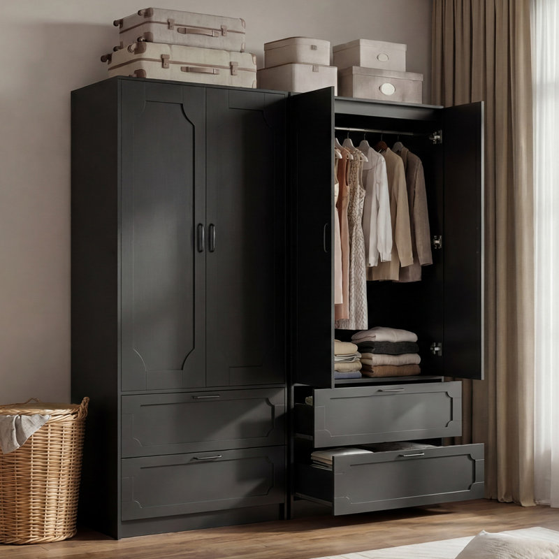 Armoire 71 "avec 2 tiroirs et tringle, Noir