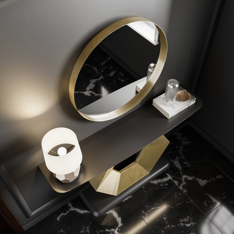 Console Table, Black/Gold, 31.5" H x 39.37" W x 13.78" D