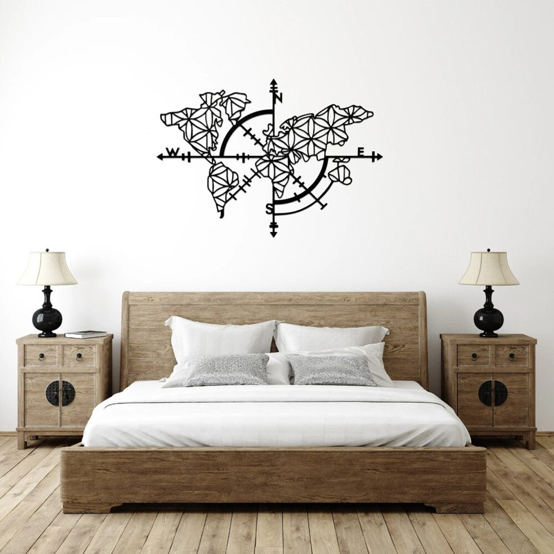Art mural en métal carte du monde boussole - voyage aventure murale - carte du monde et boussole Silhouette Design sculpture - suspension murale industrielle moderne - Wanderlust Home Decor - décoration de salon de bureau - pièce d'art audacieuse audac