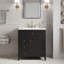 Ensemble de meuble-lavabo autoportant 30 po en MDF et bois d'hévéa noir avec lavabo, 3 tiroirs, tablette réglable-1931546737