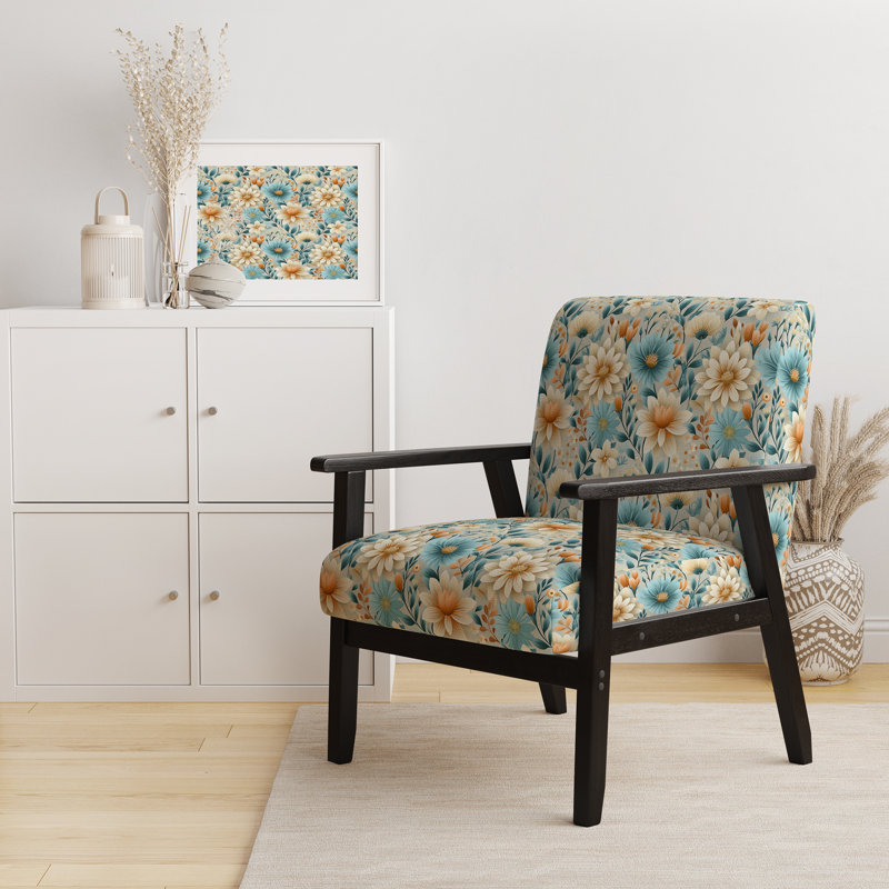 Fauteuil décoratif rétro à motif de cadre victorien rétro et cadre éclectique rétro, Jardin floral intemporel bleu I