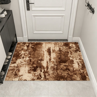 Tapis brun à texture abstraite pour le salon, doux et confortable, convient à toutes les saisons, facile à entretenir, tapis de sol intérieur lavable à la machine, sous la table de ferme convenant à la chambre à coucher, à la salle à manger, au bureau, au balcon, au patio