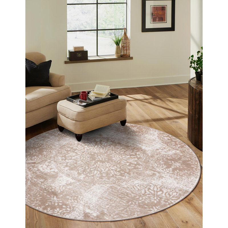 Brandt Floral Area Rug, Round 5'1", Yellow 