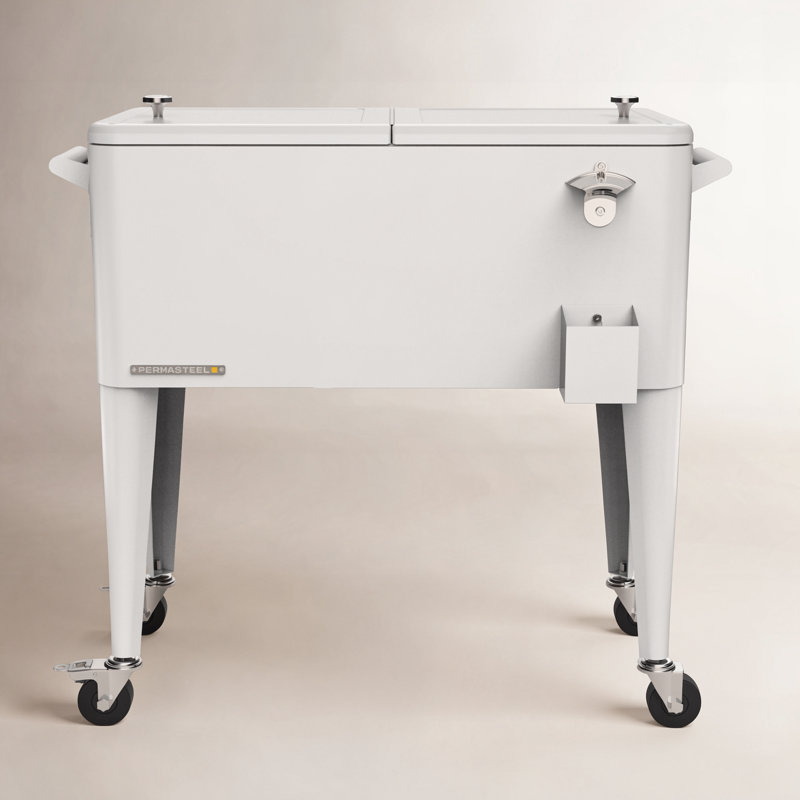 Permasteel - Glacière à roulettes rétro avec cloison 80QT - Blanc, Blanc, Avec cloison