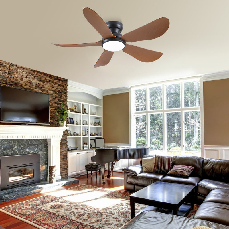 Ventilateur de plafond encastré avec lumière et télécommande / app, 46" Wide, Brown