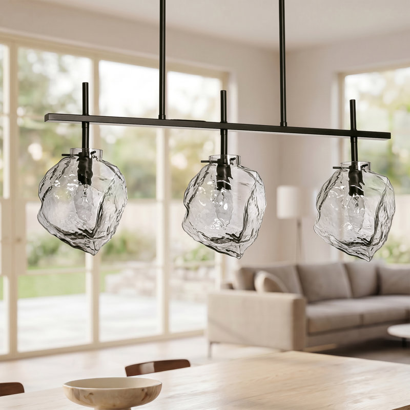 Luminaire suspendu pour îlot de cuisine moderne à 3 lumières Adwin avec verre ondulé gris fumé 27 po Adwin, 3 Lights