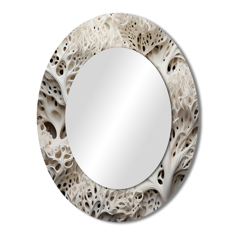 Under Water Black And White Corals Collage - White Coastal Oval Wall Mirror, 43" x 33"