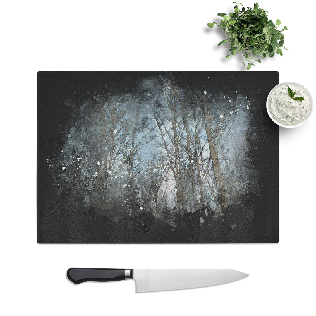 Tempered Glass Bare Trees at Twilight Paint Splash Chopping Board