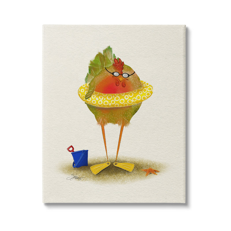 «Fun Whimsical Bird Beach Tube» par Shanda Louis, impression sur toile tendue, H 48 po x l 36 po x P 1,5 po