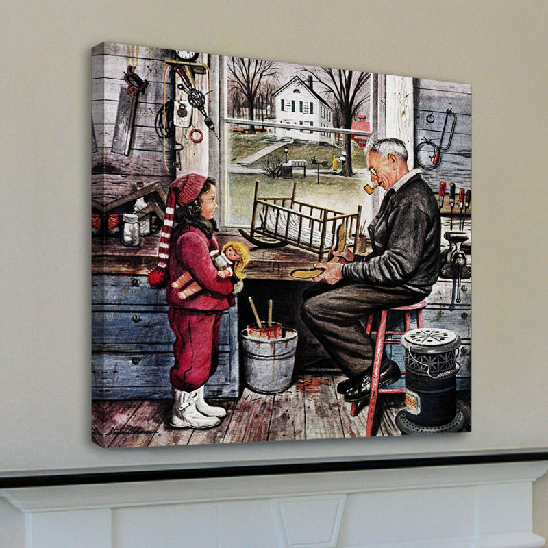 « grandpa workshop » par stevan dohanos, reproduction d’art sur toile tendue, H 18 po x l 18 po