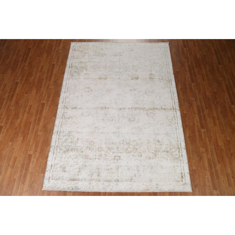 Tapis persan Kerman patiné délavé noué à la main 7 x 10
