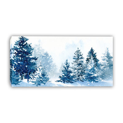 Blue Pine Snowfall Wrapped Canvas Wall Art
