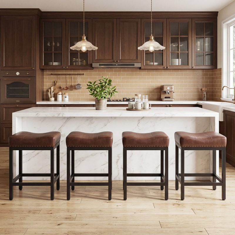 Michille Saddle Upholstered 24.21" Counter Stool, Brown/Black, 4