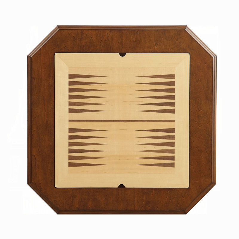 Square Top Game Table with Wooden Pedestal Base, Cherry