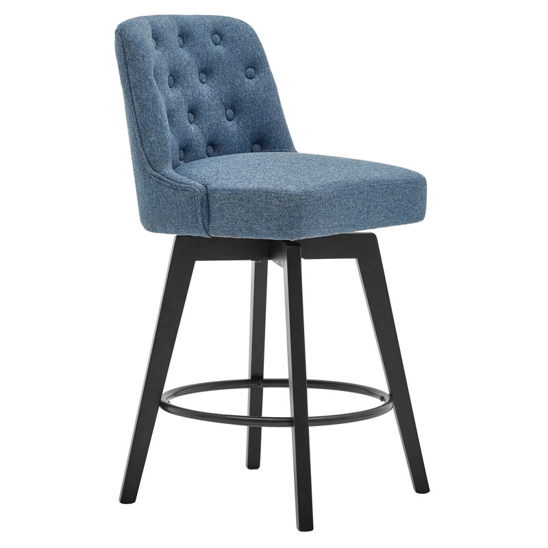 Swivel Upholstered 26'' Counter Stool Wood Leg, Navy, Counter Stool (26" Seat Height), 1
