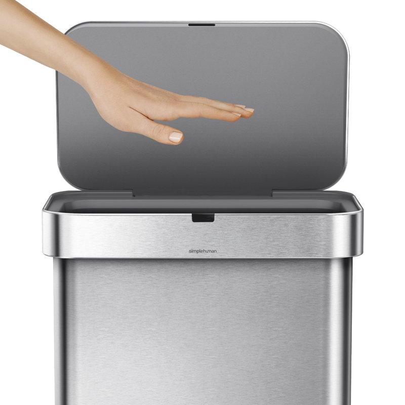 simplehuman 58L rectangular sensor can with voice and motion control, brushed stainless steel