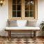 Banc de 55 pouces pour hall d'entrée rembourré, banc à chaussures en bois massif avec coussin pour hall d'entrée, couloir, chambre à coucher,