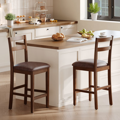Upholstered High Back Bar Stools with Solid Wood Frame and Footrest