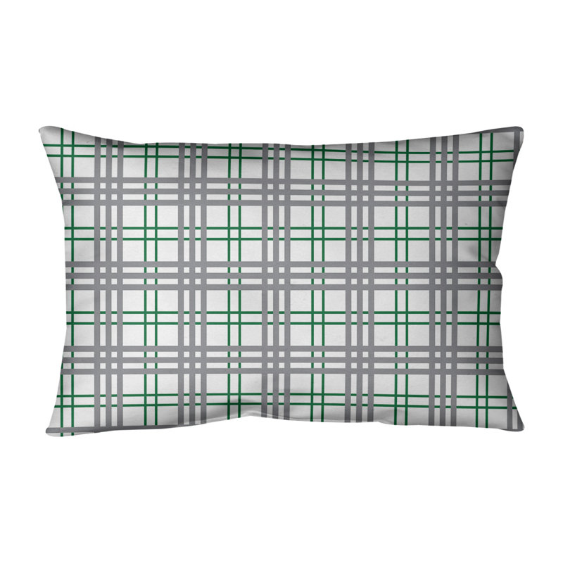 Plaid Reversible Throw Pillow, White/Green/Silver, Poly Twill