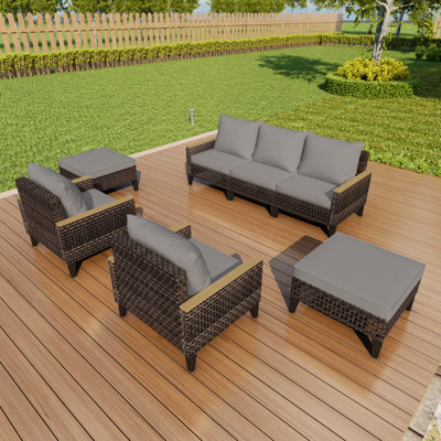 7 Pieces Patio Conversation Set, Outdoor Furniture With Off-White Anti-Slip Cushions And Waterproof Covers, 3-Person Sofa & 2 Single Chairs & 2 Ottoman For Deck, Yard, Poolside