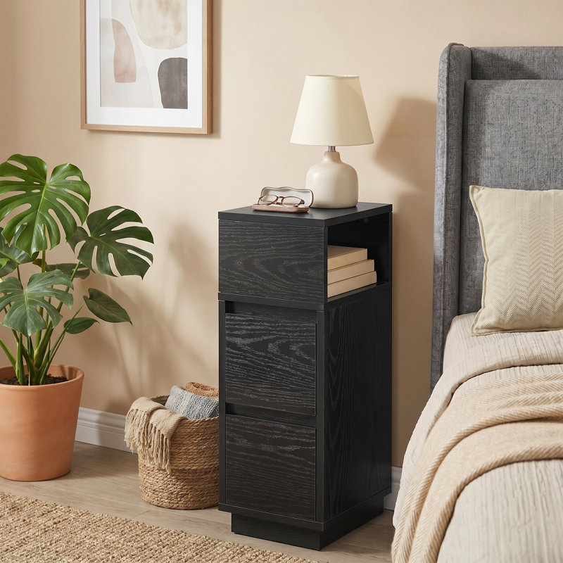 Anushan 25cm W Manufactured Wood Bedside Table, Black