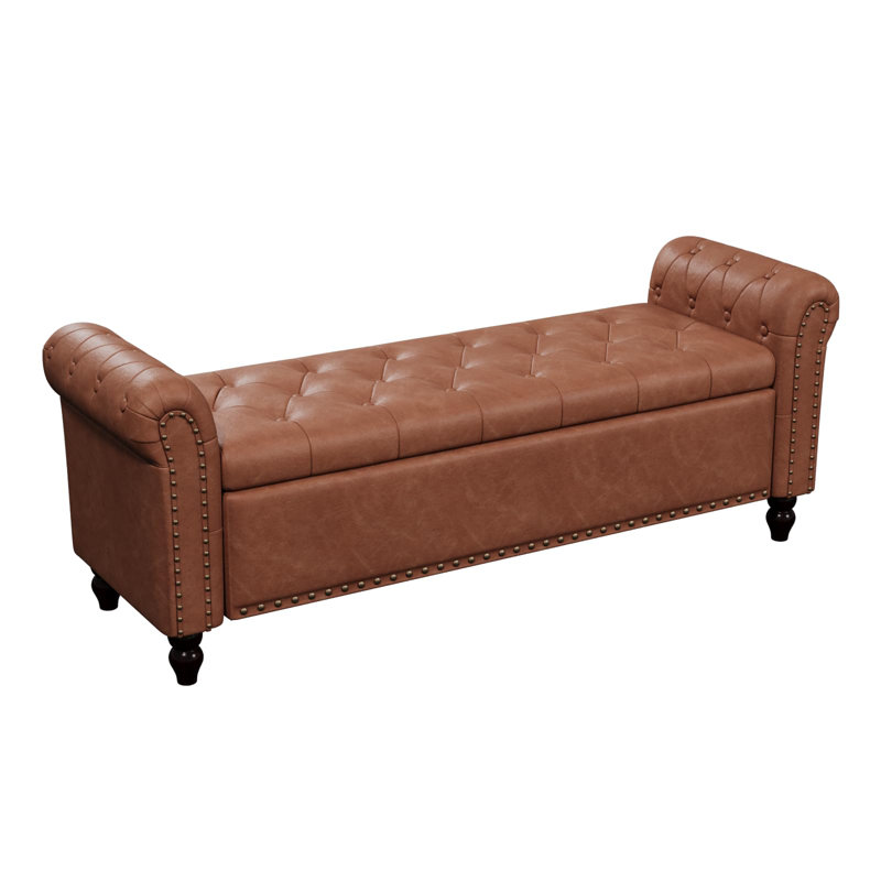Banc de chambre à coucher avec rangement, Brun, H 22 po x l 65,4 po x P 20 po