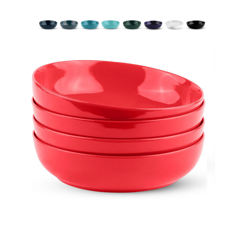  Grande capacité, bol à pâtes, bols à salade, soupe, bols de service, céramique, micro-ondes et lave-vaisselle, ensemble de 4, 40 oz (rouge)