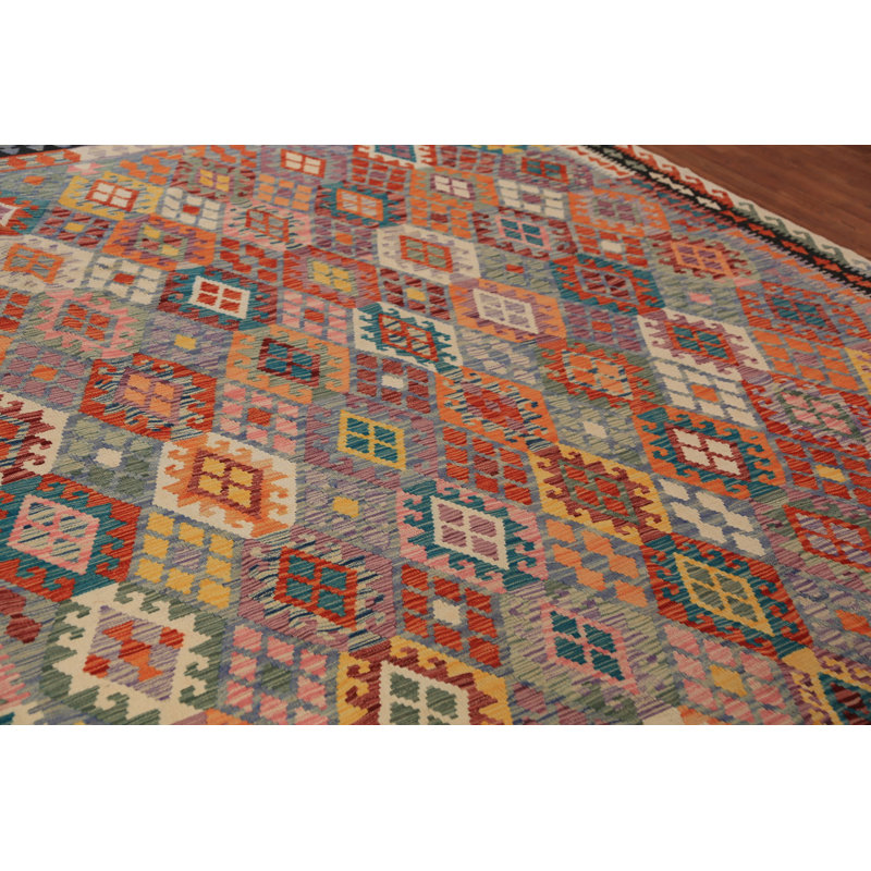 Tapis oriental géométrique All-Over Kilim 9 x 11