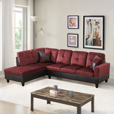 Lorcan 2-Piece L Shaped Sectional Sofa & Chaise - Burgundy/ Dark Brown - 2 Tone