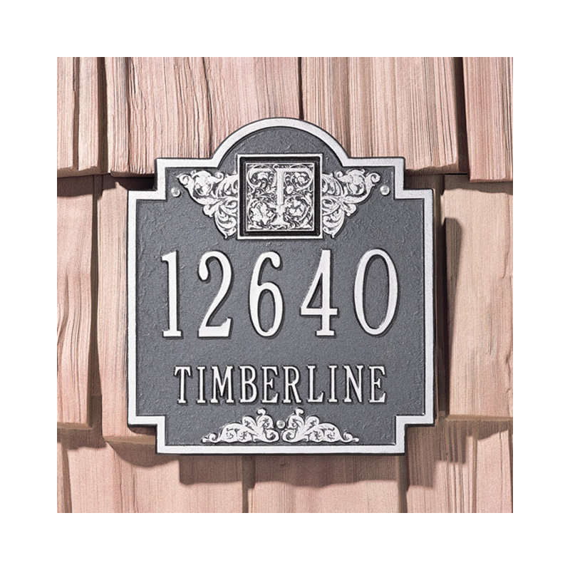 Monogram 2-Line Wall Address Plaque, Yes, Pewter and Silver
