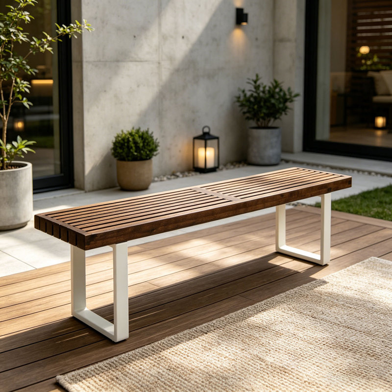 Banc de patio en bois d'acacia, Brun / blanc