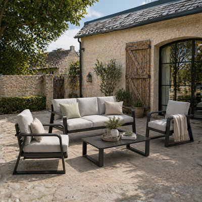 Contemporary 5-Person Aluminum Outdoor Furniture Set with Chairs and Coffee Table
