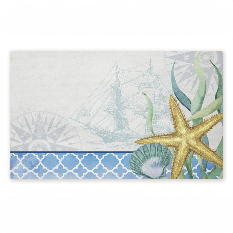 Tapis de porte d'extérieur imprimé Bayside Sea Life & Ship, par Kim Allen, 18 po x 30 po, Bayside Sea Life & Ship