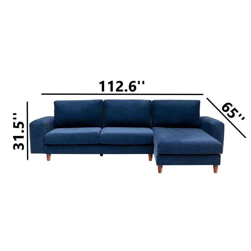 Canapé modulaire et méridienne avec pieds en bois, Accoudoir à droite (vu de face), Bleu marine