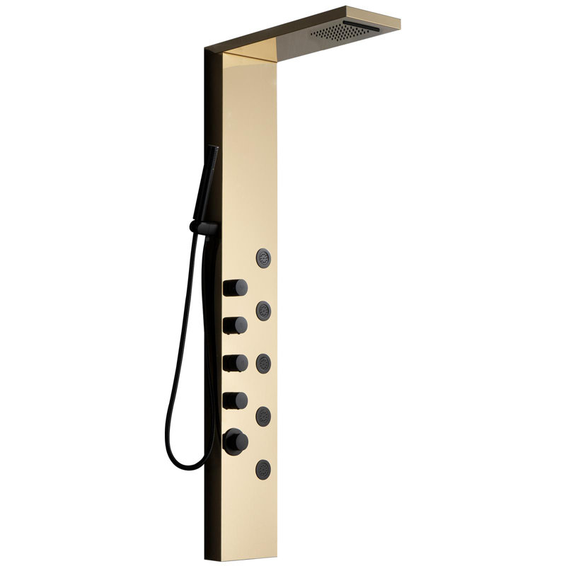 5-Jet Modern Rainfall Shower Panel, Matte Black/Brushed Gold