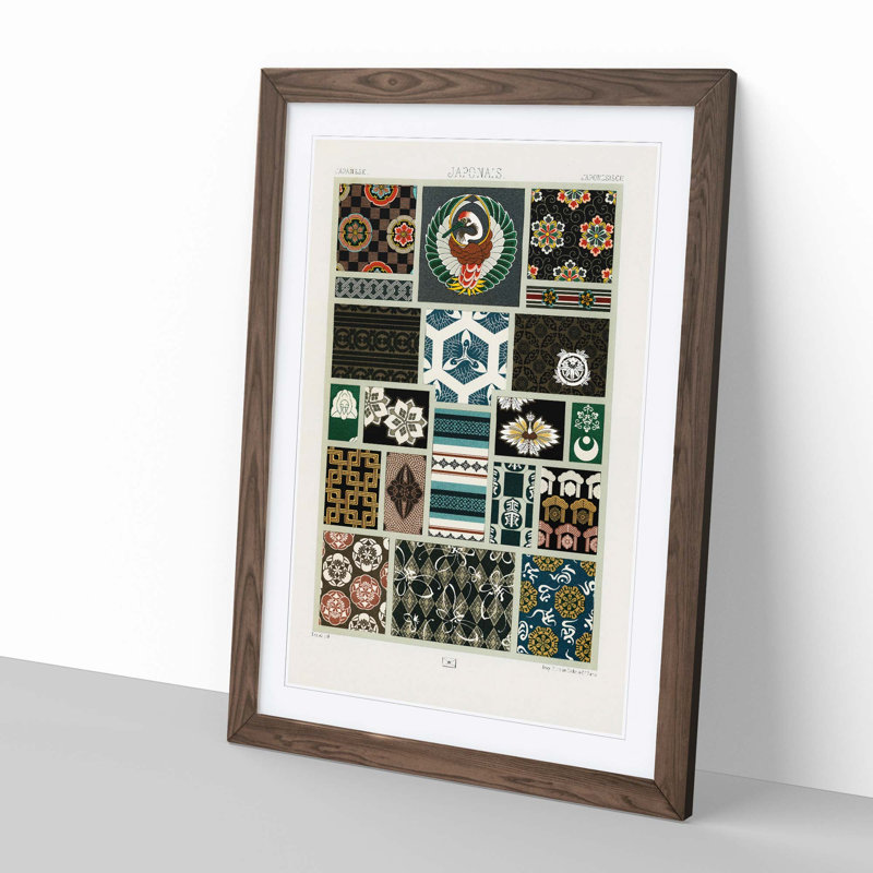 Japanese Themed Patterns by Albert Racinet - Picture Frame Painting Print, Walnut Framed, 65cm H x 48cm W x 2cm D