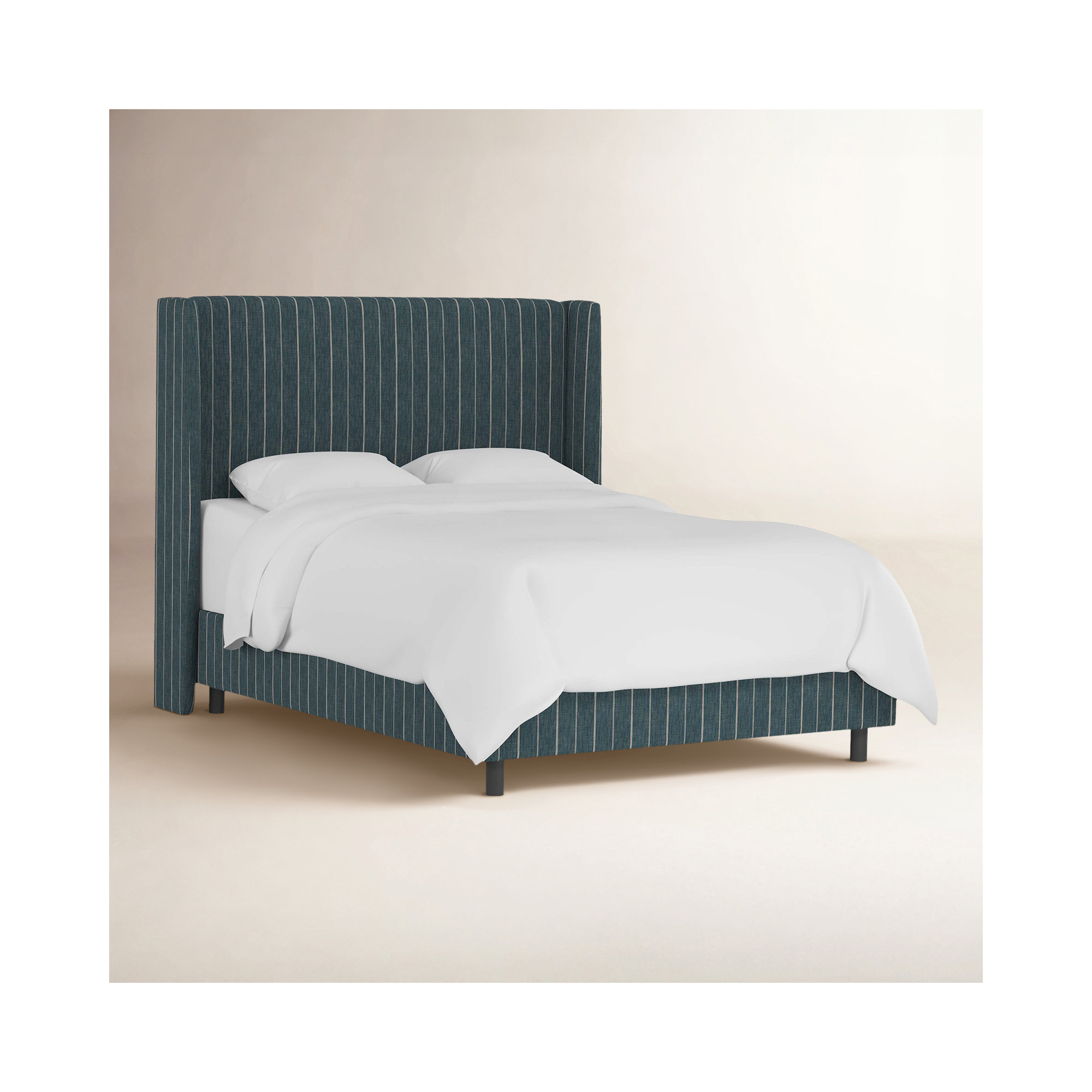 Tilly Upholstered Wingback Bed, Fritz Indigo Stripe, California King