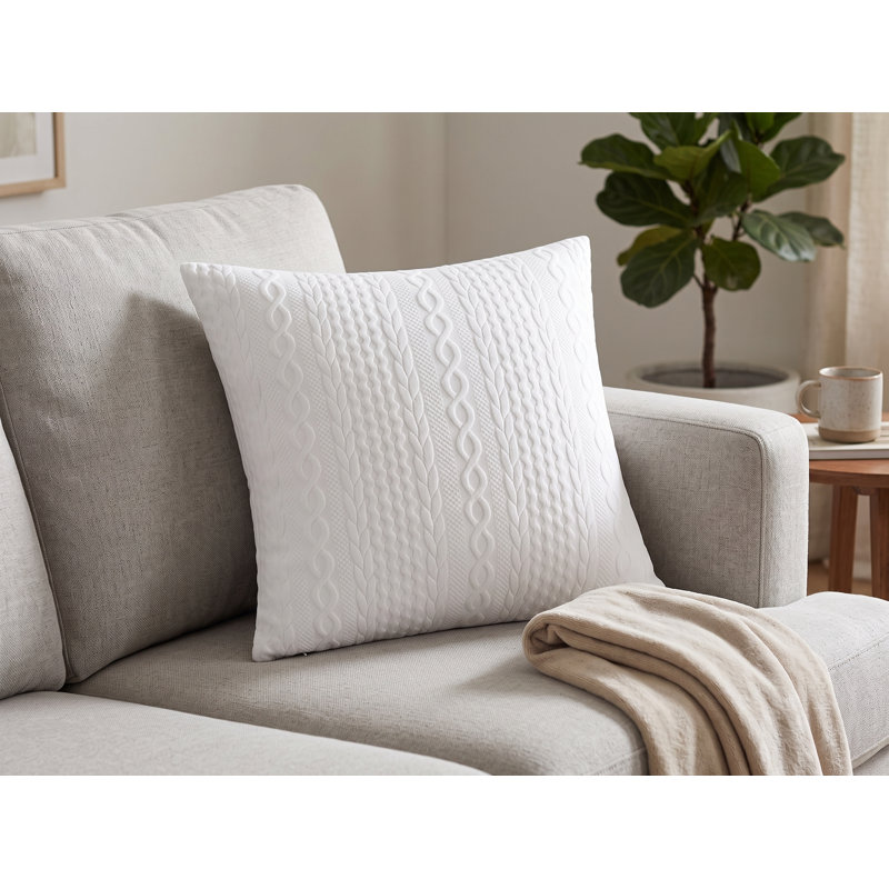 Knit Collection with Geometric pattern Striped Reversible Pillow Cover, 18" x 18", White