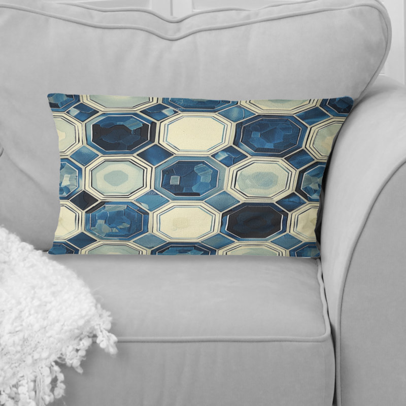 Coussin lombaire bleu beige Midcentury II