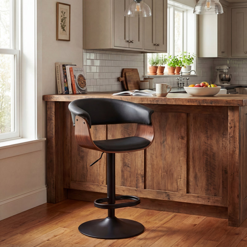 Black Adjustable Height Bar Stools With Faux Leather Seat Swivel Stool With Backrest For Kitchen Island, Bar, Home Pub​​