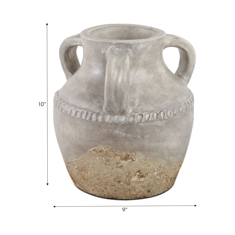 Decorative Pottery Terracotta Vase With Rustic Textured Design And Double Handles, Stylish Contemporary Accent For Modern Spaces
