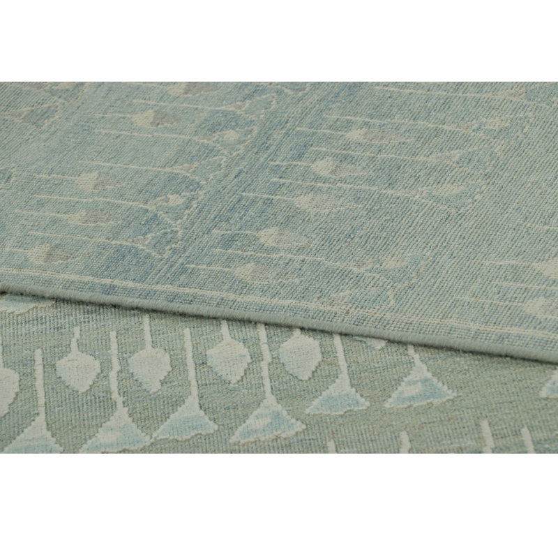 Rug & Kilim’S Block Print Custom Rug Design With Blue And Green Floral Patterns, Square 4'