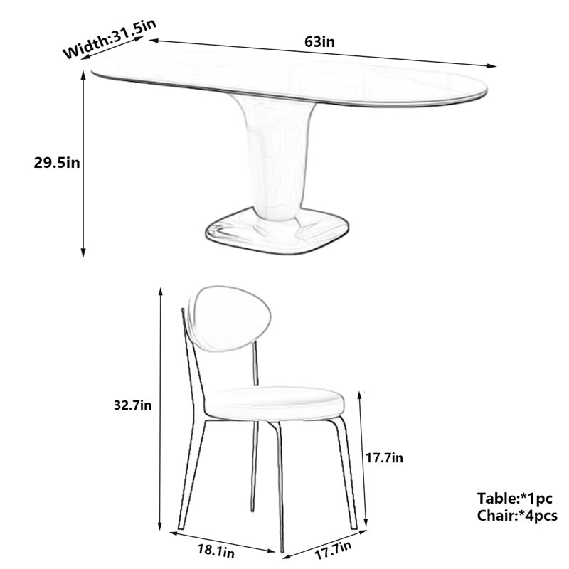 Creamy Hues Rock Plate Dining Table 4 - Person Pedestal Dining Set, 29.5"H x 63"L x 31.5"W