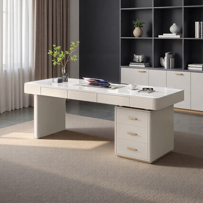 Bureau crème-moderne de luxe Rock-Slab, H 29,5 po x l 63 po x P 27,6 po
