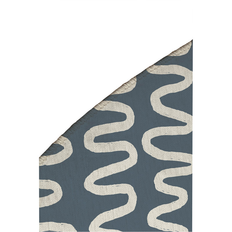 Wiggle Stripe Non-Slip Outdoor Rug, Round 5'