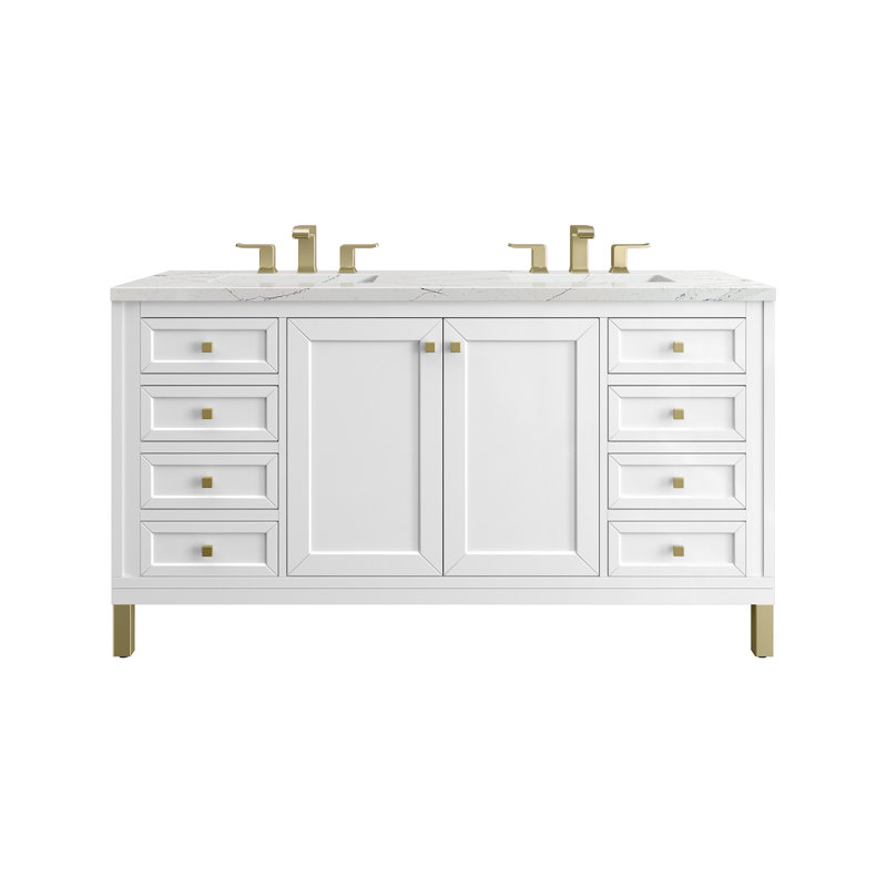 Chicago 60'' W Double Vanity, 8" Widespread, Ethereal Noctis, Glossy White