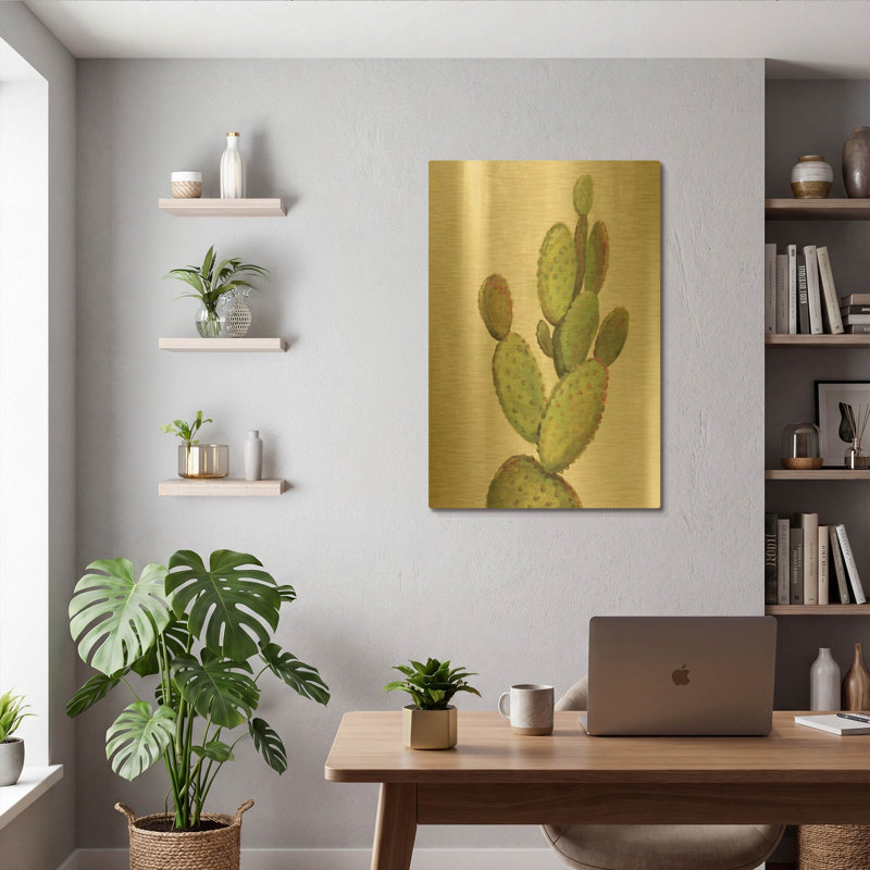 «Front Yard Cactus I» par Silvia Vassileva, art mural en métal doré, 24 po x 36 po, 24 po x 36 po